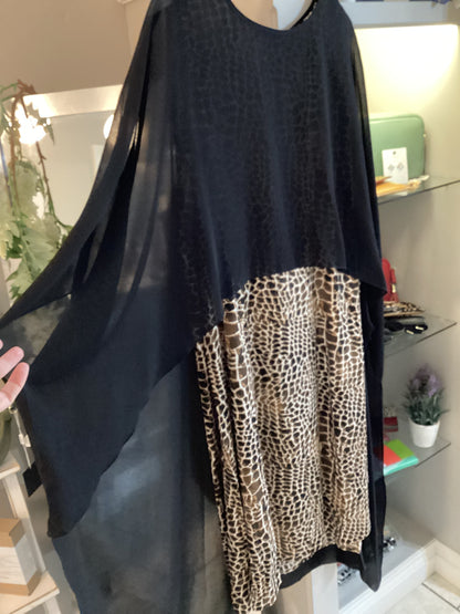 Black Leopard Print Cape Dress