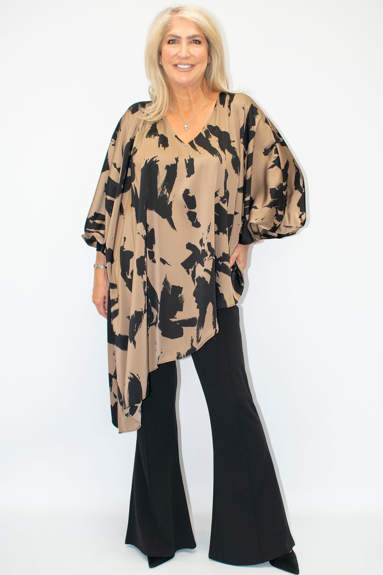 Malissa J Black/ Beige Asymmetrical Top