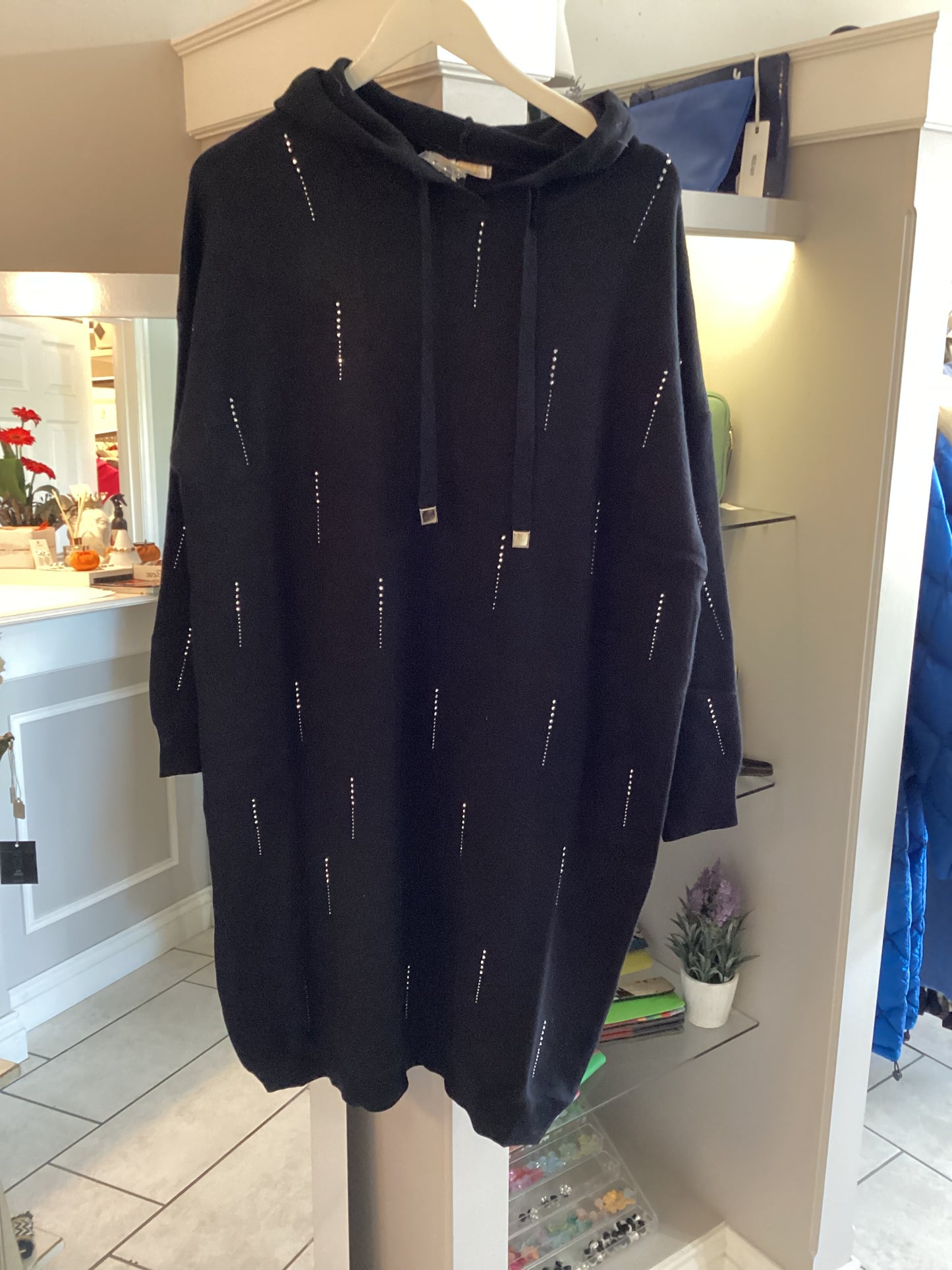 Malissa J Black Hooded Jumper Dress with studs