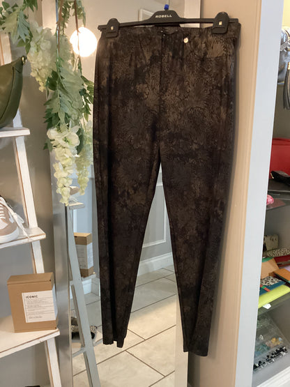 Robell Bella Black / Bronze Metallic Leaf Pattern Trousers