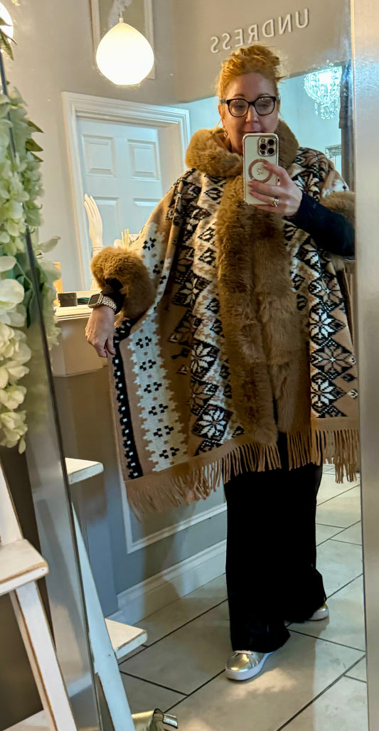 Aztec Faux Fur Cape