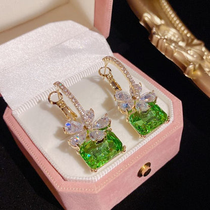 Flower Box Emerald Green Earrings