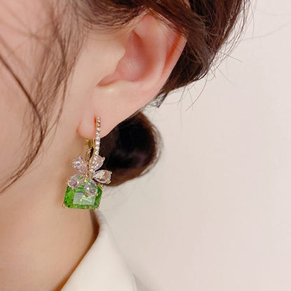 Flower Box Emerald Green Earrings