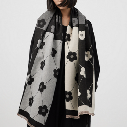 Ellie Beaumont Wrap/Scarf  - Grey and Black Rose