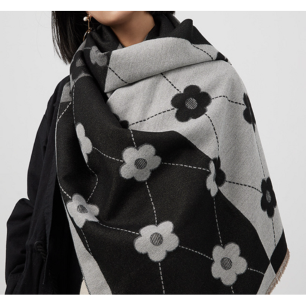 Ellie Beaumont Wrap/Scarf  - Grey and Black Rose