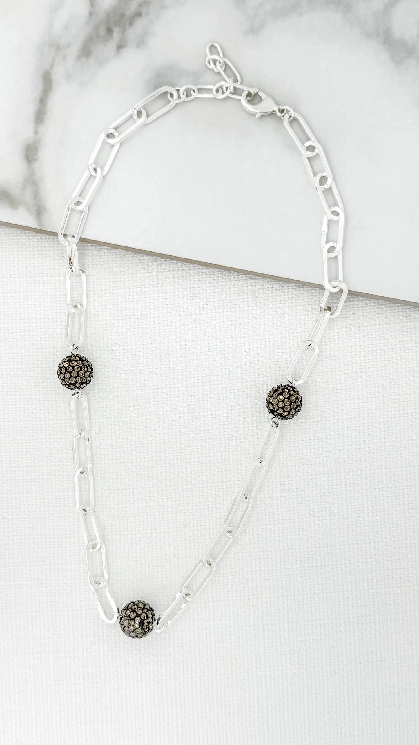 Envy Crystal Studded Ball Necklace-silver