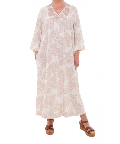 Linen Leaf Print Dress